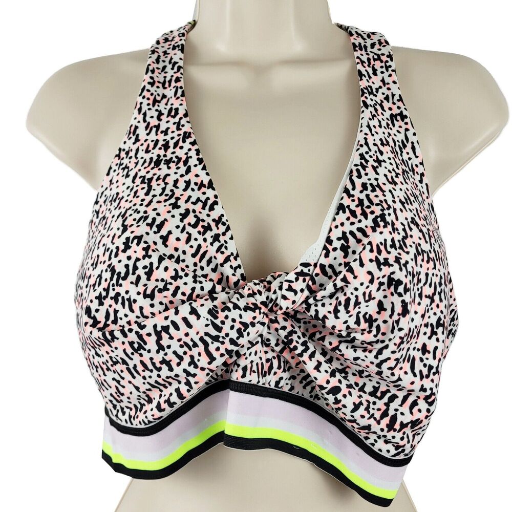 DKNY Sports Bra Womens Size XL White Pink Print Low Impact Racerback
